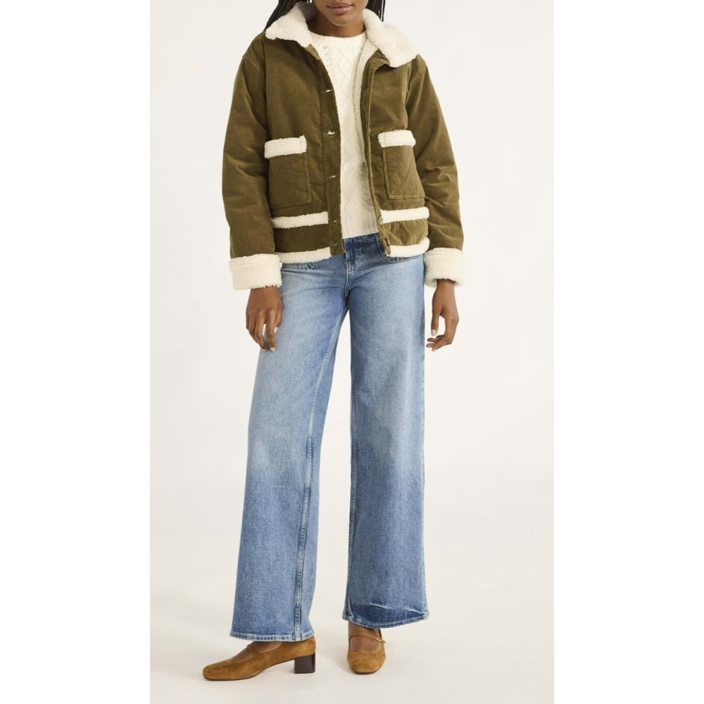 Free Assembly Womens Corduroy Jacket with Faux Shearling Trim Green Grove Size M - Picture 3 of 5